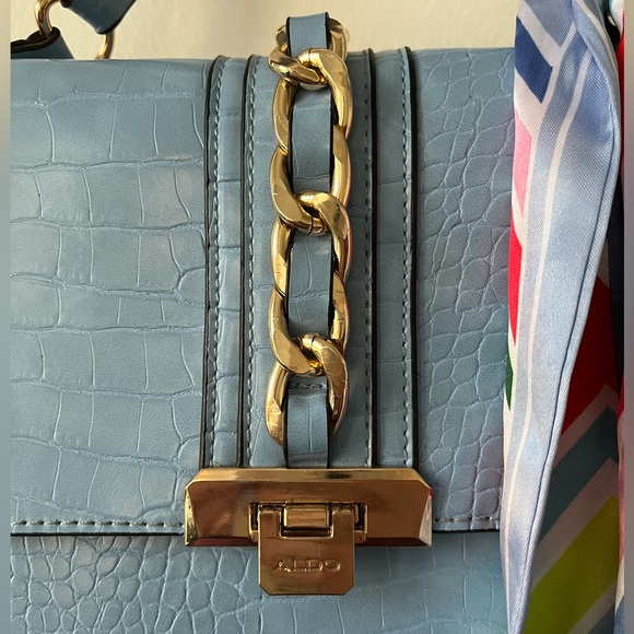 Aldo Glenda Crocodile Embossed Light Blue Shoulder Bag - Picture 7 of 7